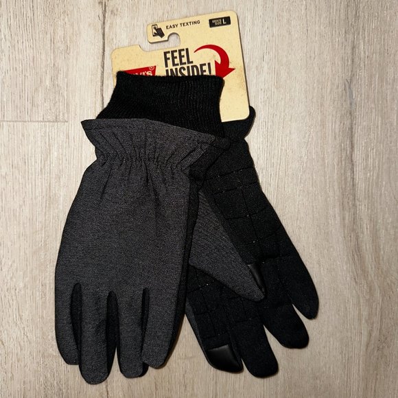 LEVI'S Men's Gloves - Heat Retention & Stretch Palms - Gray/Black - Size L NWT - Picture 1 of 4